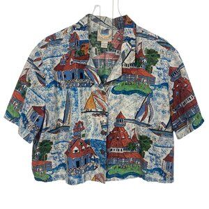 Vintage Kahala Hawaiian Shirt Womens Large Hawaii Aloha Golf Sailboat Resort